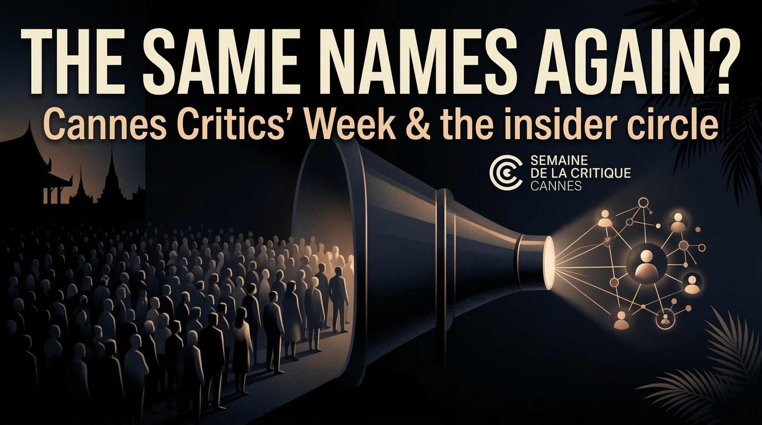 Cannes Critics’ Week insider circle illustration showing a closed network of industry connections in the film festival ecosystem